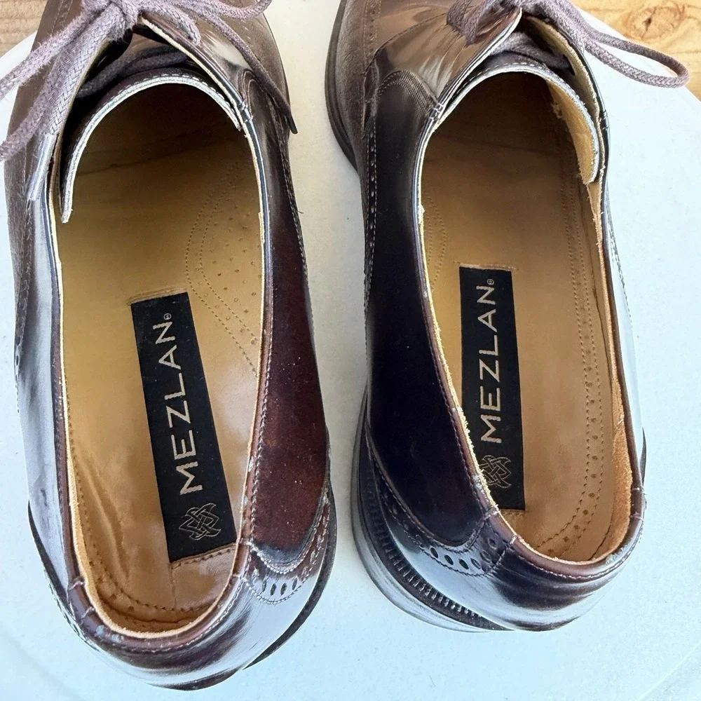 Mezlan Dress Shoes 9M Dark Brown Leather‎ Oxford Apron Square Toe Derby *Scuffs*